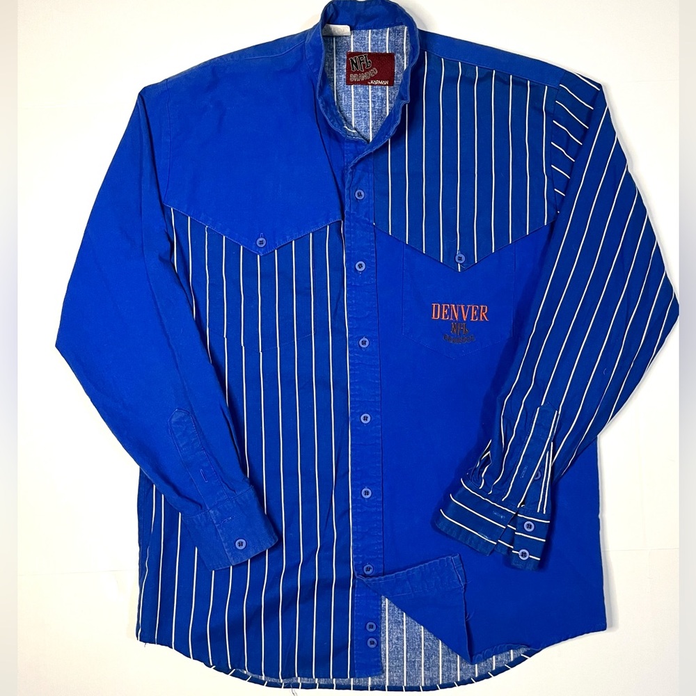 Vintage 80’s Denver Broncos Button front Shirt western felt patch - Size Large